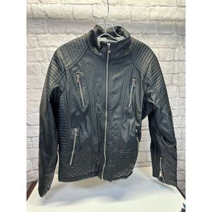 Royalty Faux Leather Embellished Black Women's Jacket Size Large